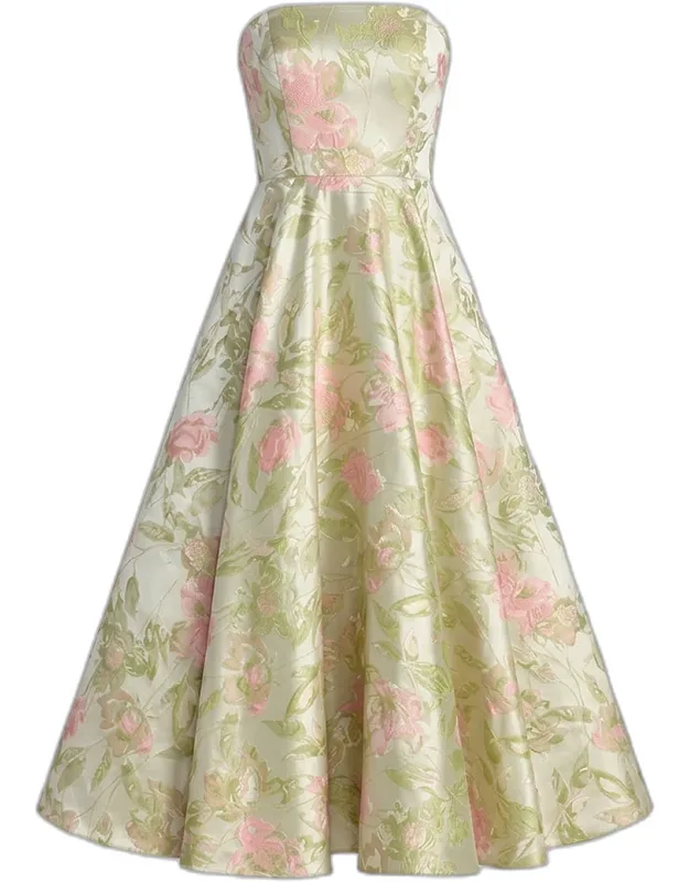 Floral Brocade Strapless A-line Cocktail Dress