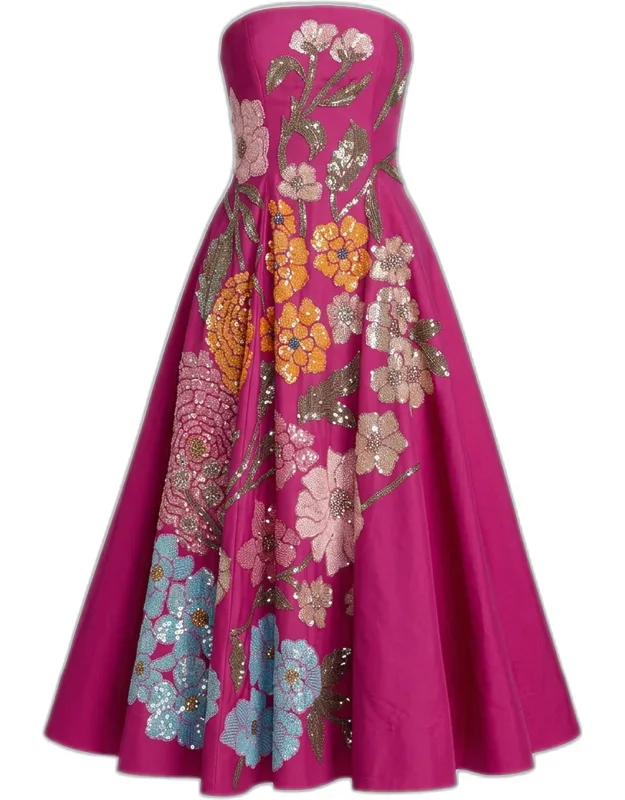 Floral-embellished A-line Midi Dress