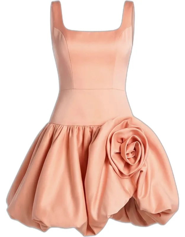 Rosette Satin Bubble-hem Mini Dress
