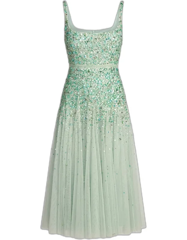 Beaded Mesh Midi Dress