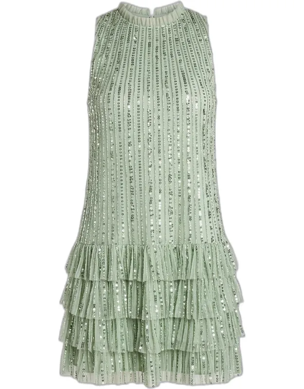 Ruffle-trim Bead And Sequin Mini Shift Dress