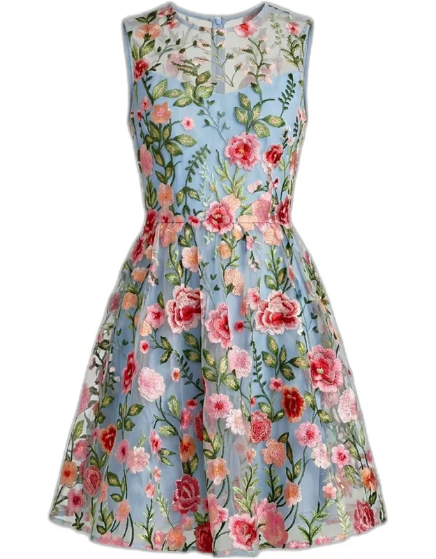Floral-embroidered Lace Illusion A-line Mini Dress
