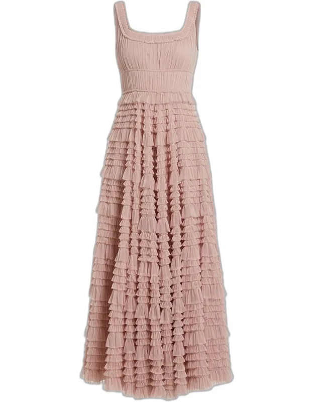 Ruffle Mesh Maxi Dress