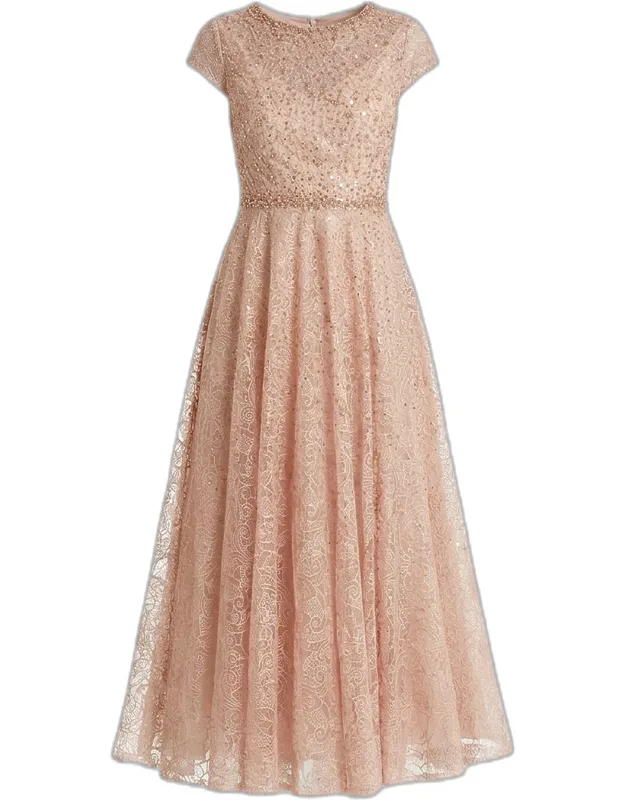 Embellished A-line Tea Length Dress