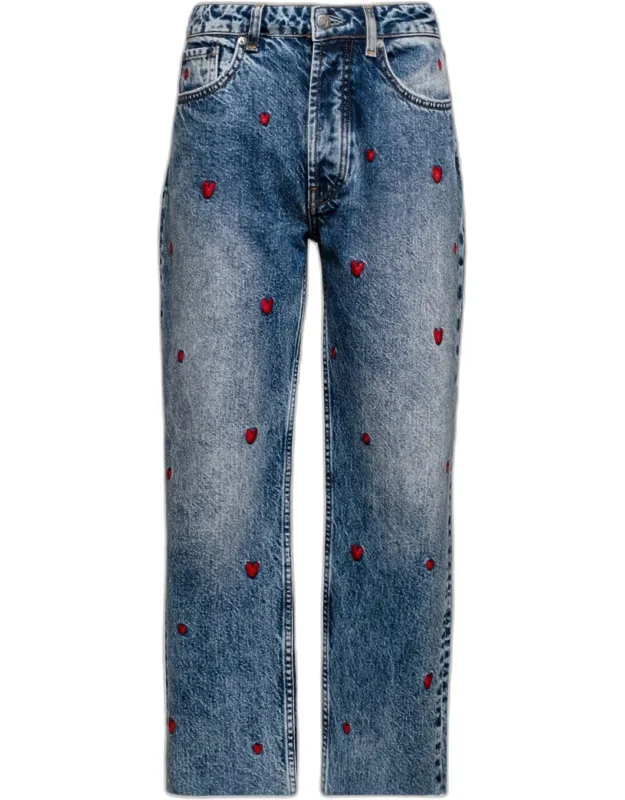 Sweetheart Heart-embroidered Crop Jeans