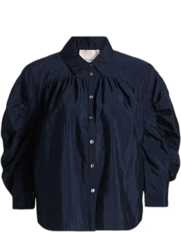 Gathered Sleeve Button-front Top