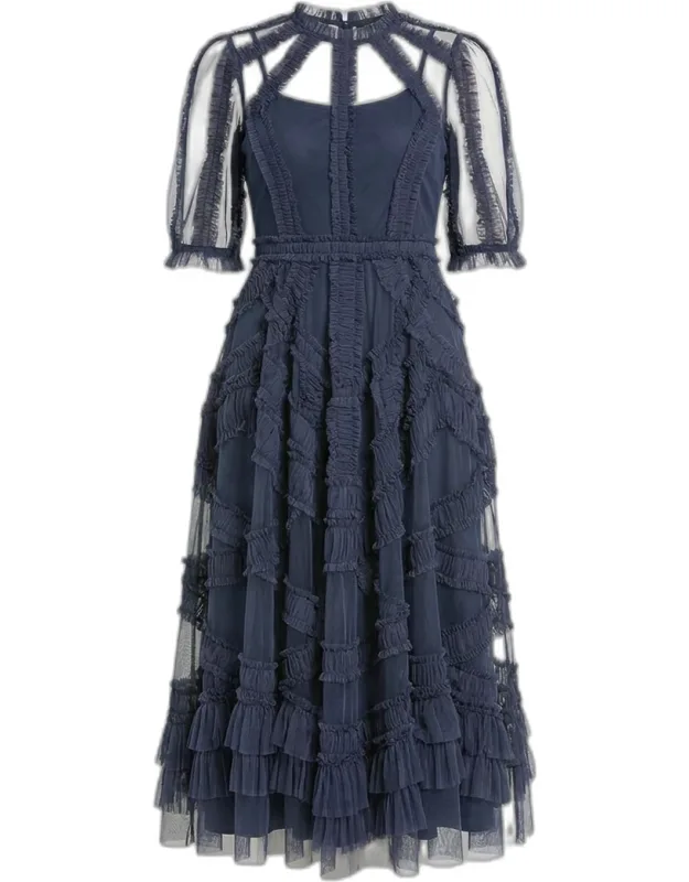 Ruffle Tiered A-line Midi Dress