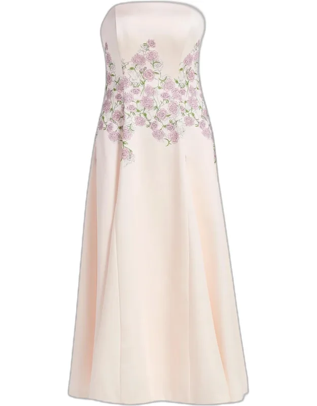 Floral Tea-length Strapless Cocktail Dress