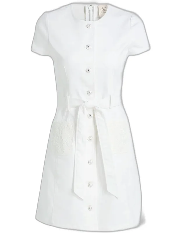 Lace-pocket Denim Minidress