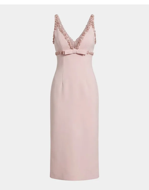 Beaded Bow-front Crepe Midi Dress