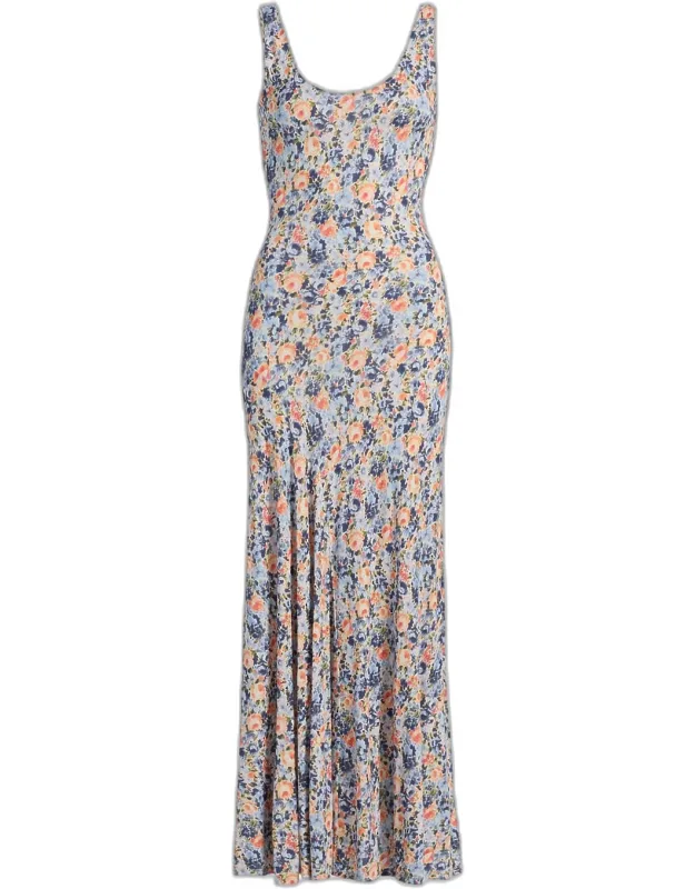 Floral Jersey Sleeveless Maxi Dress
