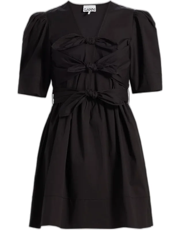 Tie-waist Stretch-cotton A-line Minidress