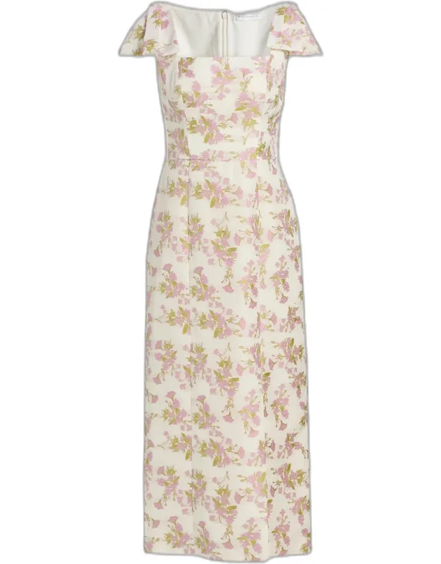 Floral Jacquard Tea-length Cocktail Dress