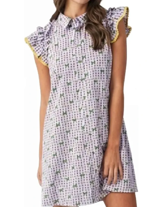 Mardi Gras Ruffle Sleeve Gingham Check Dress