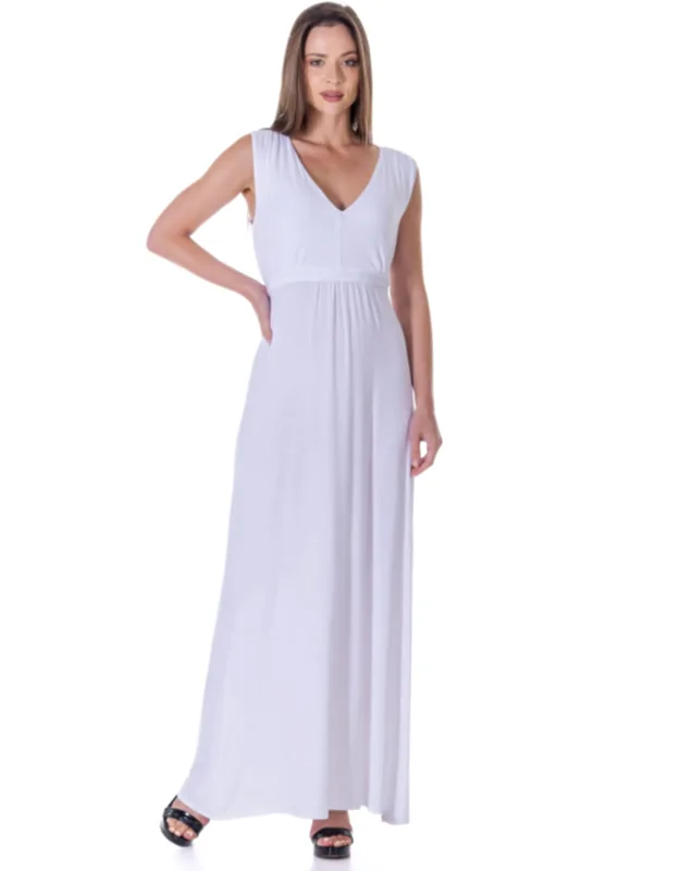 V Neck Tie Back Empire Waist Sleeveless Maxi Dress