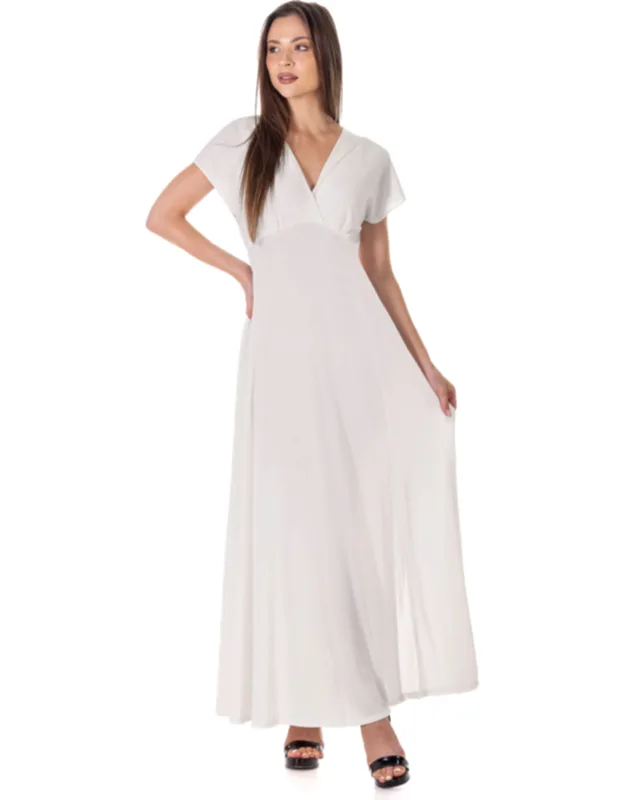 Kimono Flutter Sleeve Metallic Knit Front Slit Empire Waist Maxi Dress