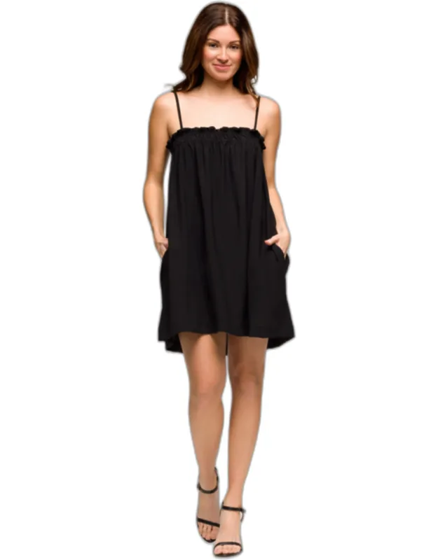 Square Neck Spaghetti Strap Smocked A Line Pocket Mini Dress
