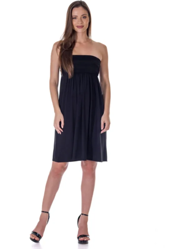Strapless Pleated Empire Waist Flared A-line Knee Length Dress