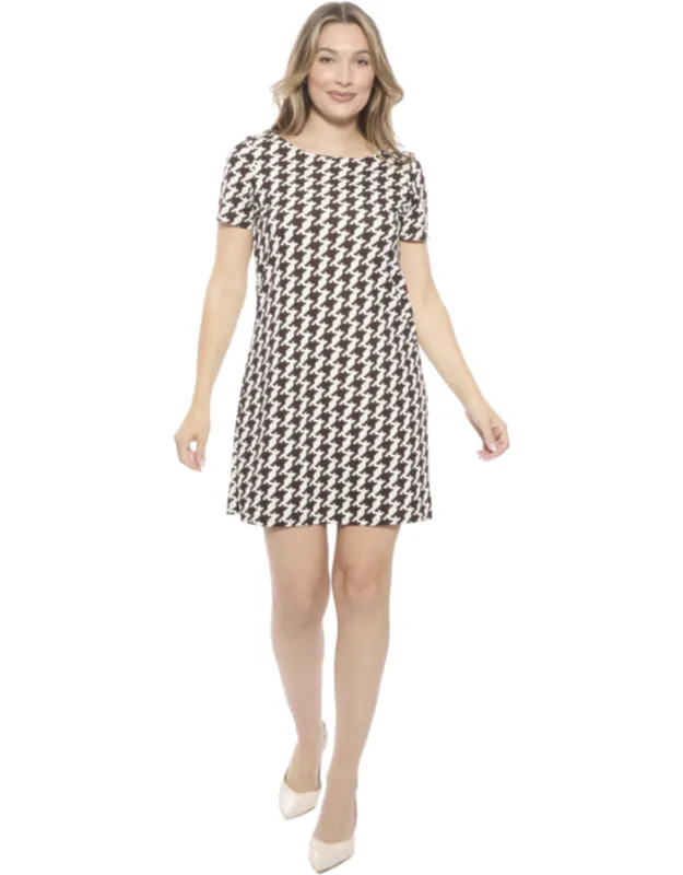 Geometric Short Sleeve Round Neck Mini Shift Dress