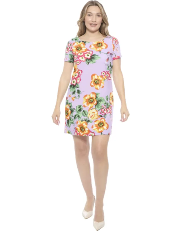 Floral Short Sleeve Round Neck Mini Shift Dress