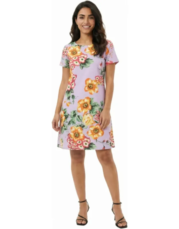 Petite Floral Short Sleeve Round Neck Mini Shift Dress