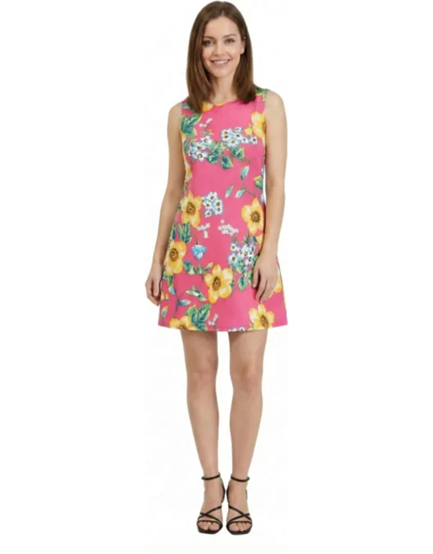 Petite Floral Round Neck Sleeveless A Line Mini Shift Dress