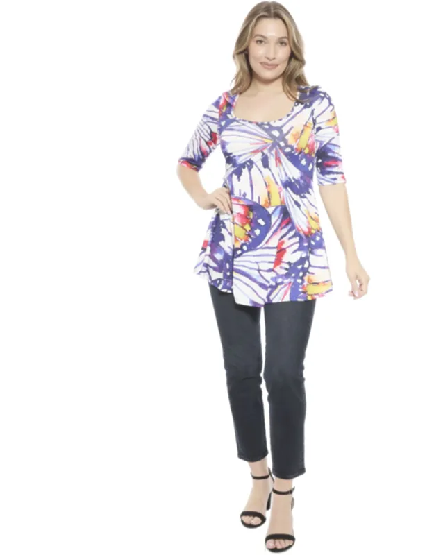 Butterfly Scoop Neck Elbow Sleeve Tunic Top