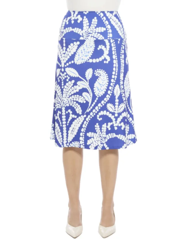 Paisley Elastic Waist Knee Length A Line Skirt