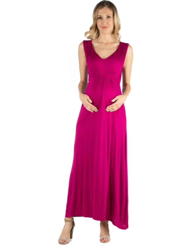 24seven Comfort Apparel V Neck Sleeveless Maxi Dress With Adjustable Belt
