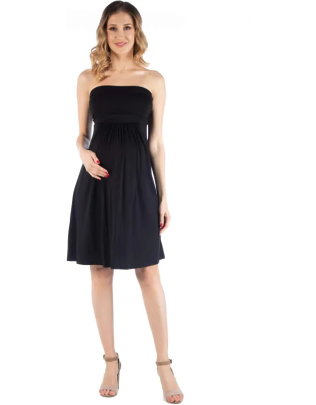 Maternity Strapless Pleated Empire Waist Knee Length Flared Mini Dress