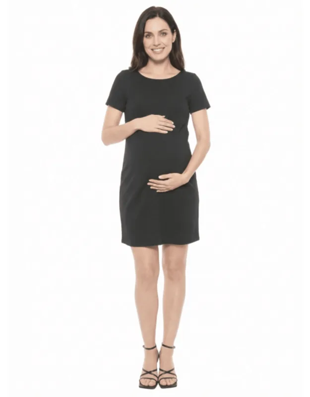 Maternity Short Sleeve Round Neck Mini Shift Dress