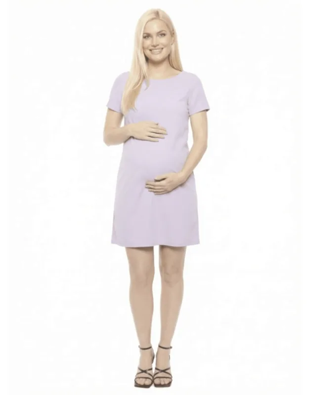 Maternity Short Sleeve Round Neck Mini Shift Dress