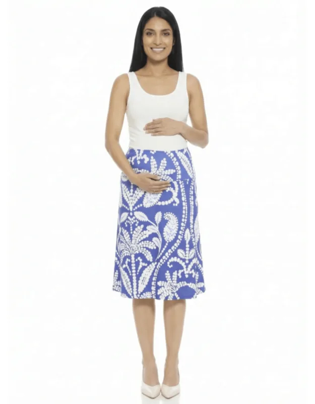 Maternity Paisley Elastic Waist Knee Length A Line Skirt