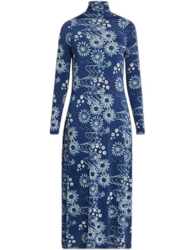 Floral-print Turtleneck Midi Dress