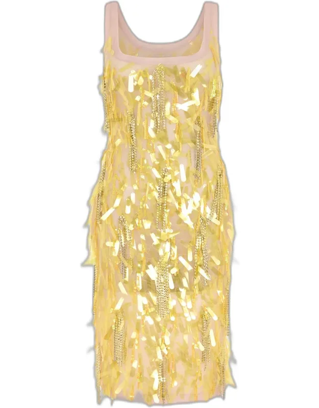 Embellished Mesh Midi Dress