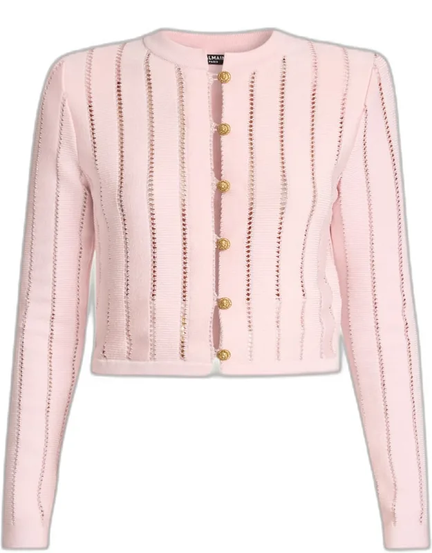 Buttoned Openwork Cardigan