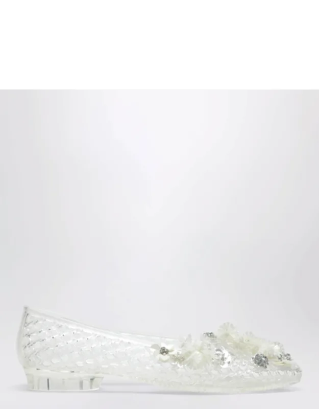 Transparent Ballet Flats With Beaded Flowers