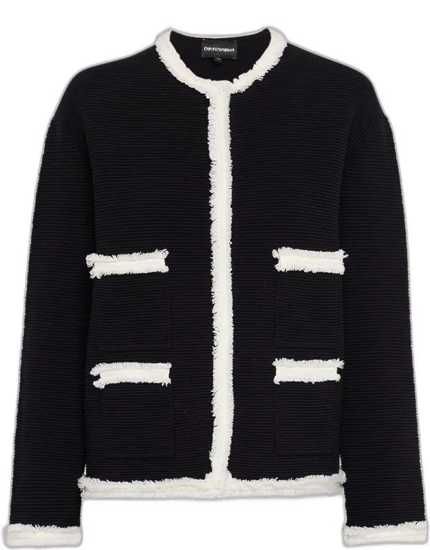 Fringe-trim Ottoman Ribbed Blazer