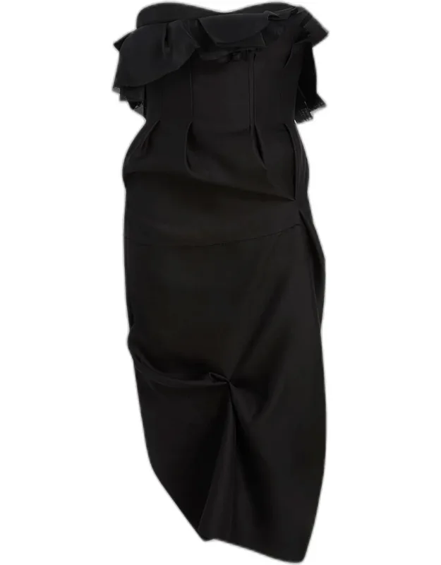 Pleated Strapless Midi Dress