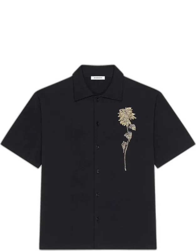 Embellished Floral Knit Short-sleeve Shirt