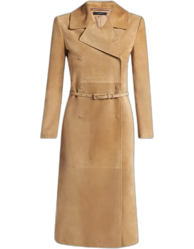 Belted Suede Long Trench Coat