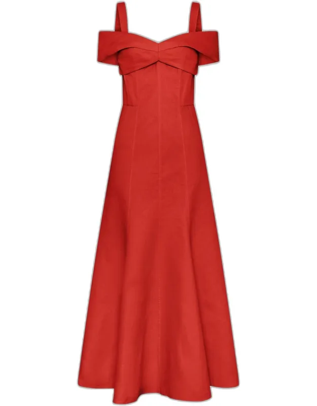 Cold-shoulder Sweetheart Midi Dress