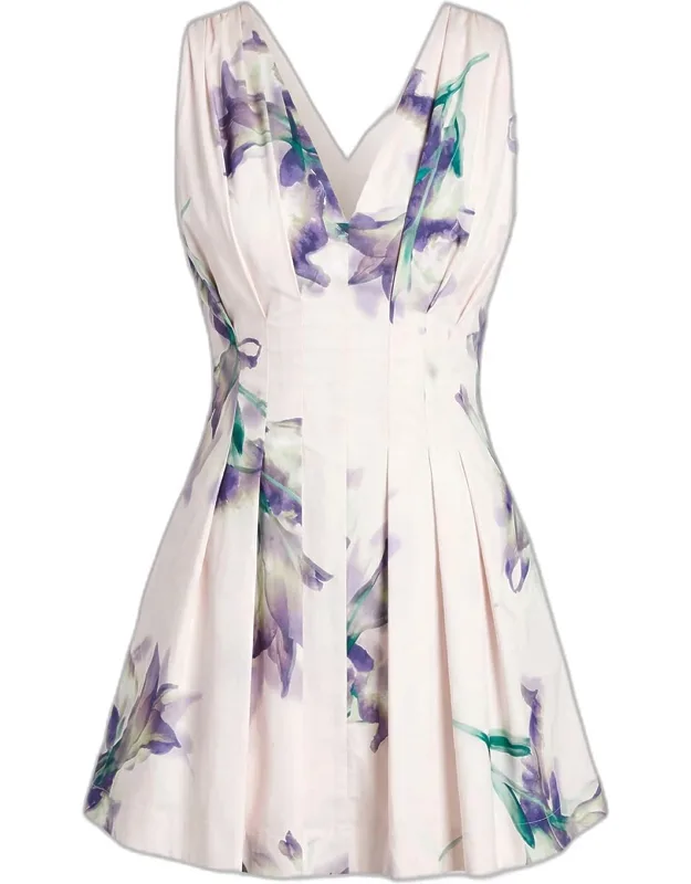 Pleated Floral-print Mini Dress