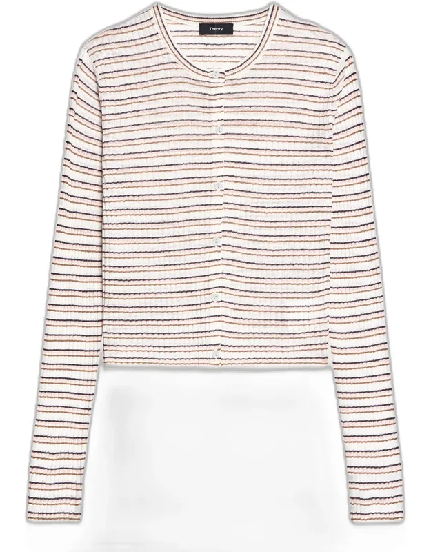 Striped Linen-blend Cropped Cardigan