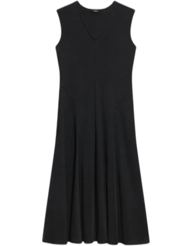 Sleeveless Cotton V-neck Midi Dress