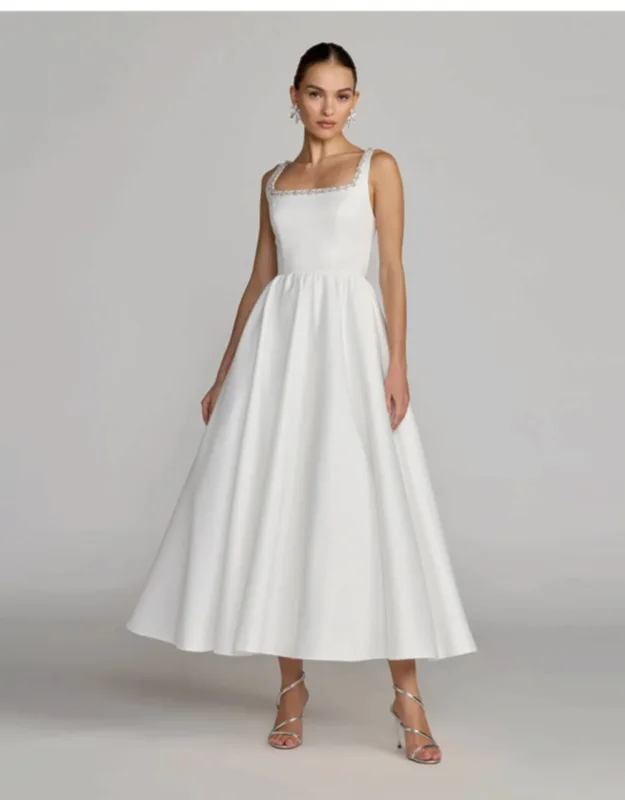 Embellished Square Neck A-line Midi Dress