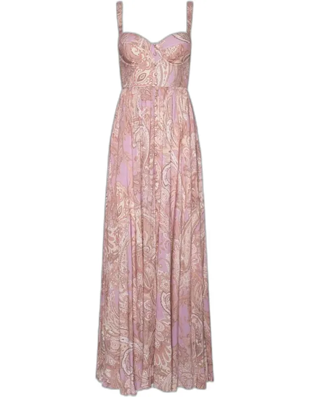 Rosette Paisley-print Sweetheart Maxi Dress