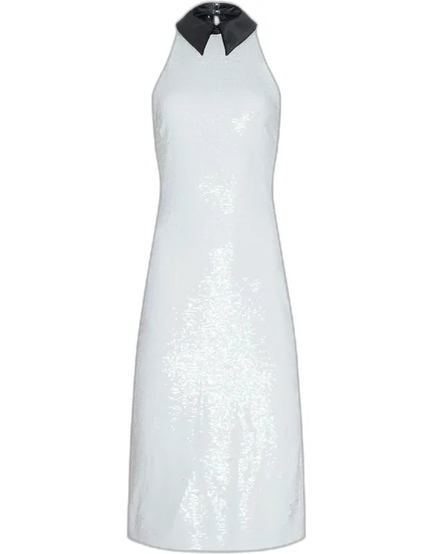 Sequin Contrast-collar Bodycon Midi Dress