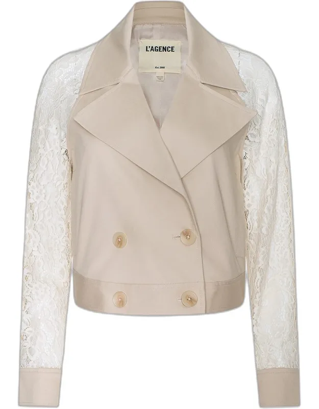Cropped Lace-sleeve Trench Coat