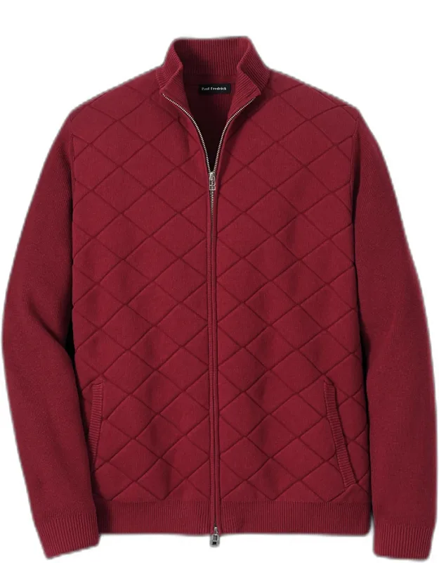 Cotton Full Zip Mock Neck Sweater Jacket